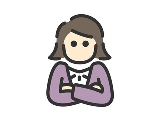 腕組みをした、ビジネスウーマンのアイコン（線画カラー）のイラスト