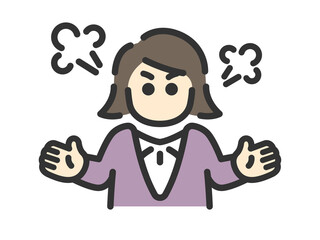 怒っている、ビジネスウーマンのアイコン（線画カラー）のイラスト