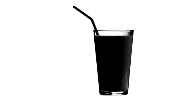 Silhouette of a smoothie glass with straw, black filled on white background
