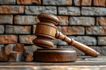 Wooden Gavel Breaking Through Wall Symbolizing Financial Justice and Legal Reforms