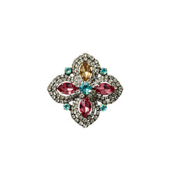 Elegant Gemstone Brooch: Detailed Close-up of a Multicolored Jewel