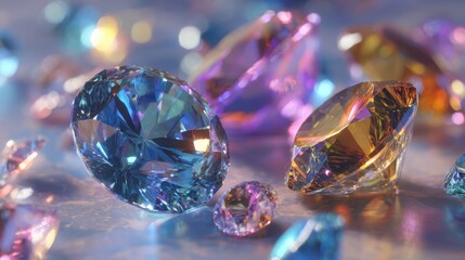 Vibrant Collection of Multicolored Gemstones with Reflective Surfaces