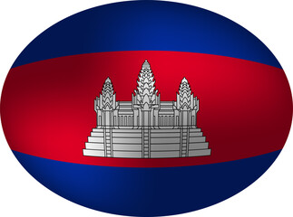 Cambodia Flag Oval - Angkor Wat Symbol on Egg-shaped Sphere Badge