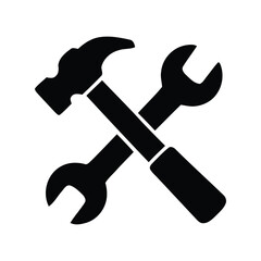 Hammer and Wrench Tools Icon, Construction and Repair Symbol Vector Illustration