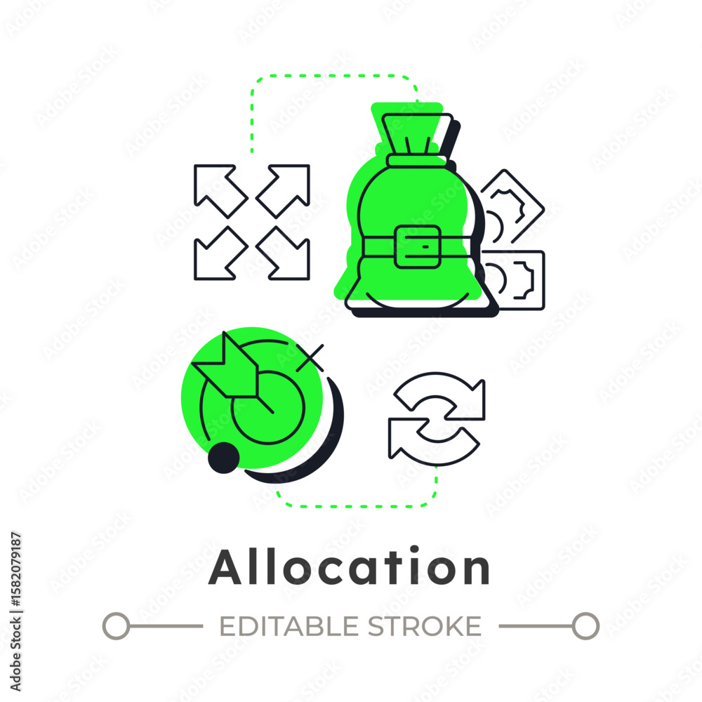 Poster allocation modern linear concept icon. resources planning and control. step in capacity management p