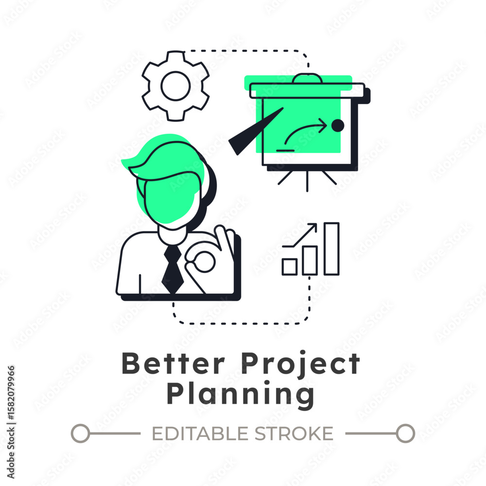 Poster better project planning modern linear concept icon. structured organization. benefit of capacity man