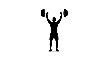 Silhouette of Strength: Witness the embodiment of power as a muscular figure boldly lifts a barbell overhead, showcasing unwavering determination and physical prowess.