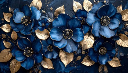 Deep blue & gold floral design