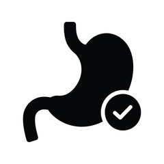 Healthy Stomach Checkmark Icon, Digestive System Health Approved Symbol Vector