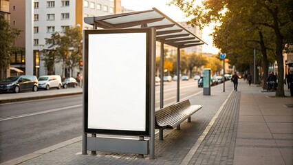 Naklejka premium Vertical White Billboard Mockup at Public Bus Stop