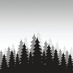 Obraz premium tree in fog , Pine trees silhouettes, Silhouette of a pine tree forest 