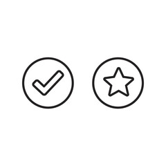 Checkmark and Star Circle Icons, Approval and Favorite Mark Vector Elements