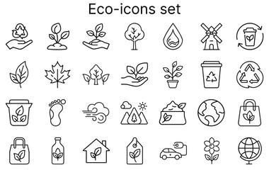 Eco-friendly icons depicting nature and sustainability concepts  