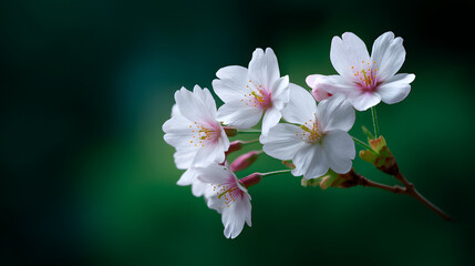 Cherry Blossom Serenity: Delicate cherry blossoms in full bloom, their pristine white petals illuminated against a soft, natural background. Evoking feelings of peace, serenity.
