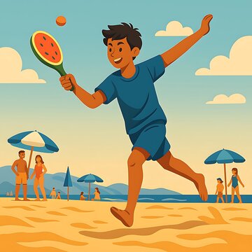 Paddleball on Sunny Beach &ndash; Recreational Coastal Scene