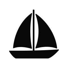 Black Sailboat Icon, Sailing, Yachting, Marine, Water Sports, Ocean Travel Symbol
