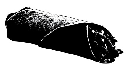 Black filled silhouette of a chicken shawarma wrap with visible fold, transparent background
