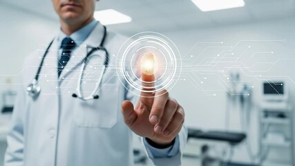 A doctor is using fingerprint scanning technology for secure access to medical data and innovative healthcare solutions - Powered by Adobe