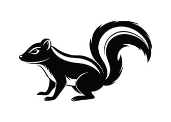 A sleek black silhouette of a skunk is presented on a clean white background, perfect for diverse design projects and nature themes.