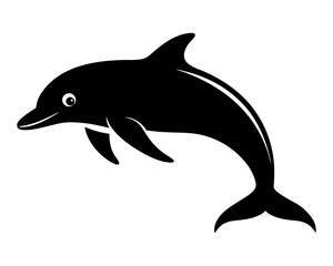 Fototapeta premium Graceful black porpoise silhouette against a pristine white backdrop showcases the beauty of marine wildlife in a simple vector design.