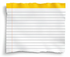 Isolated blank lined paper sheet with yellow top for memo writing