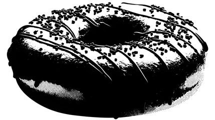 Black silhouette of a bagel with toppings, isolated on transparent background
