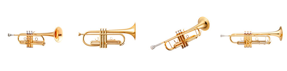 Fototapeta premium Golden Trumpet Collection: Brass Instruments Isolated on White