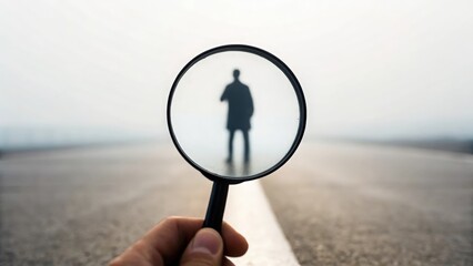 One figure holding magnifying glass in front of line — symbolizing vision, insight, and leadership clarity
