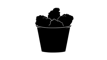 Black silhouette of a fried chicken bucket, isolated on white background