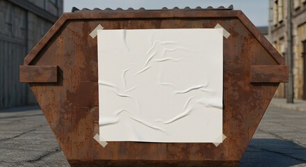 Fototapeta premium White Poster on Rusty Metal Dumpster