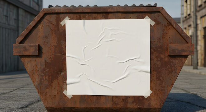  White Poster on Rusty Metal Dumpster