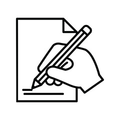 Hand Writing on Document Icon, Signing Contract, Official Paperwork, Agreement Symbol