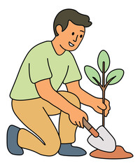 Man Planting a Small Plant in the Ground