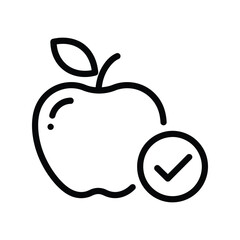 Approved Healthy Apple Icon, Organic Fruit with Checkmark, Verified Quality Produce