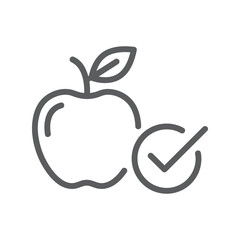 Approved Healthy Apple Icon, Organic Fruit with Checkmark, Verified Quality Produce