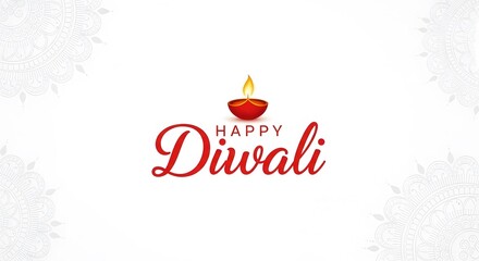 Naklejka premium Happy diwali greeting with a glowing diya lamp on a white background, symbolizing light and prosperity during the festival of lights