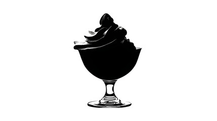 Black silhouette of a sundae glass with whipped topping, isolated on transparent background