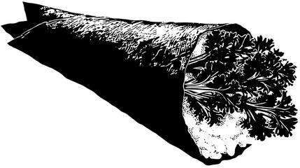 Black silhouette of a sushi hand roll (temaki), isolated on transparent background
