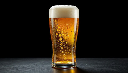Refreshing Golden Ale A Frothy Glass of Craft Beer with Bubbly Texture Against Dark Background 