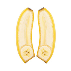 Sliced Banana Halves Showing Interior Texture and Seeds