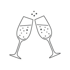 Champagne toast icon vector, celebratory cheers with sparkling wine glasses, party celebration symbol