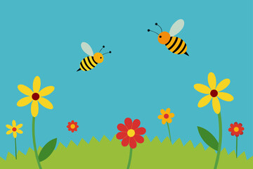 bees circling wildflowers in a summer meadow