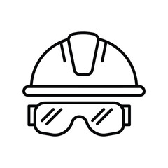 Safety hard hat and goggles icon vector, construction worker protection equipment symbol