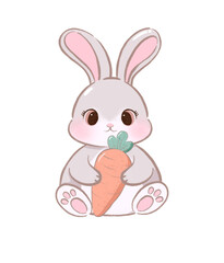 bunny with carrot, cute bunny, kawaii bunny, cartoon bunny illustration flat bunny character clipart