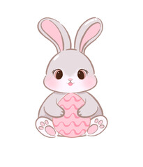 bunny with egg, cute bunny, kawaii bunny, cartoon bunny illustration, flat bunny character clipart