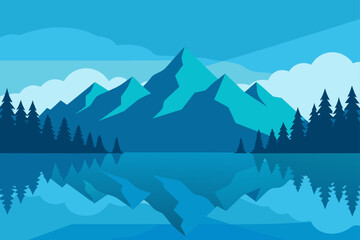 serene mountain lake reflecting sky and trees