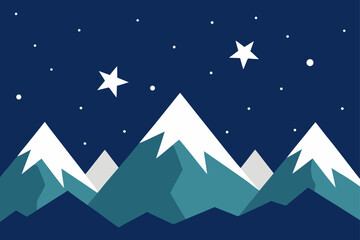stars twinkling over snow covered mountain range