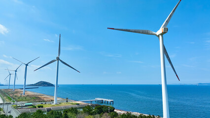 Aerial view of wind turbines at a wind power plant