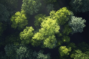 Obraz premium An Aerial Perspective of Lush Green Trees Underneath a Sunlit Sky Showing the Vastness of the Natural Forest Canopy