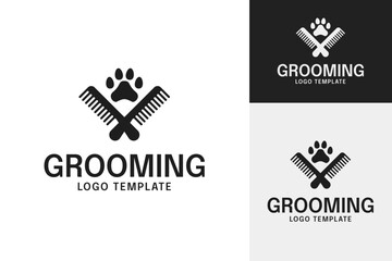 Creative pet grooming logo design template vector illustration